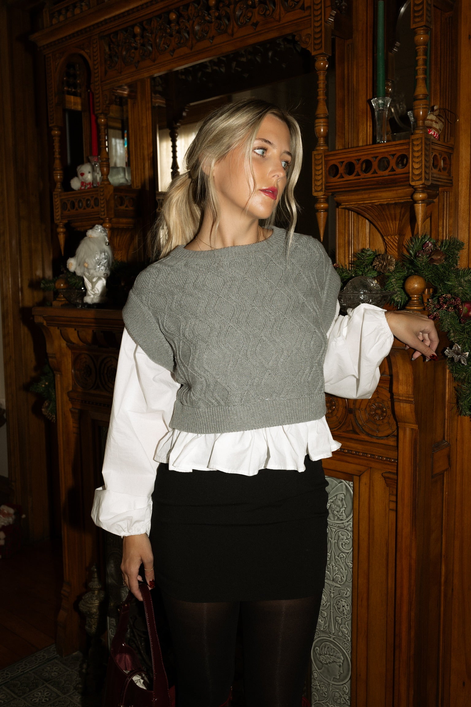 Kinley Knit & Woven Mix Balloon Sleeve Top