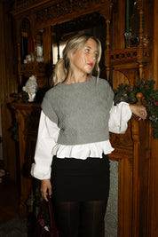 Kinley Knit & Woven Mix Balloon Sleeve Top