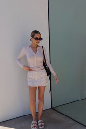 Erika Button-Down Long Sleeve Top in Blush