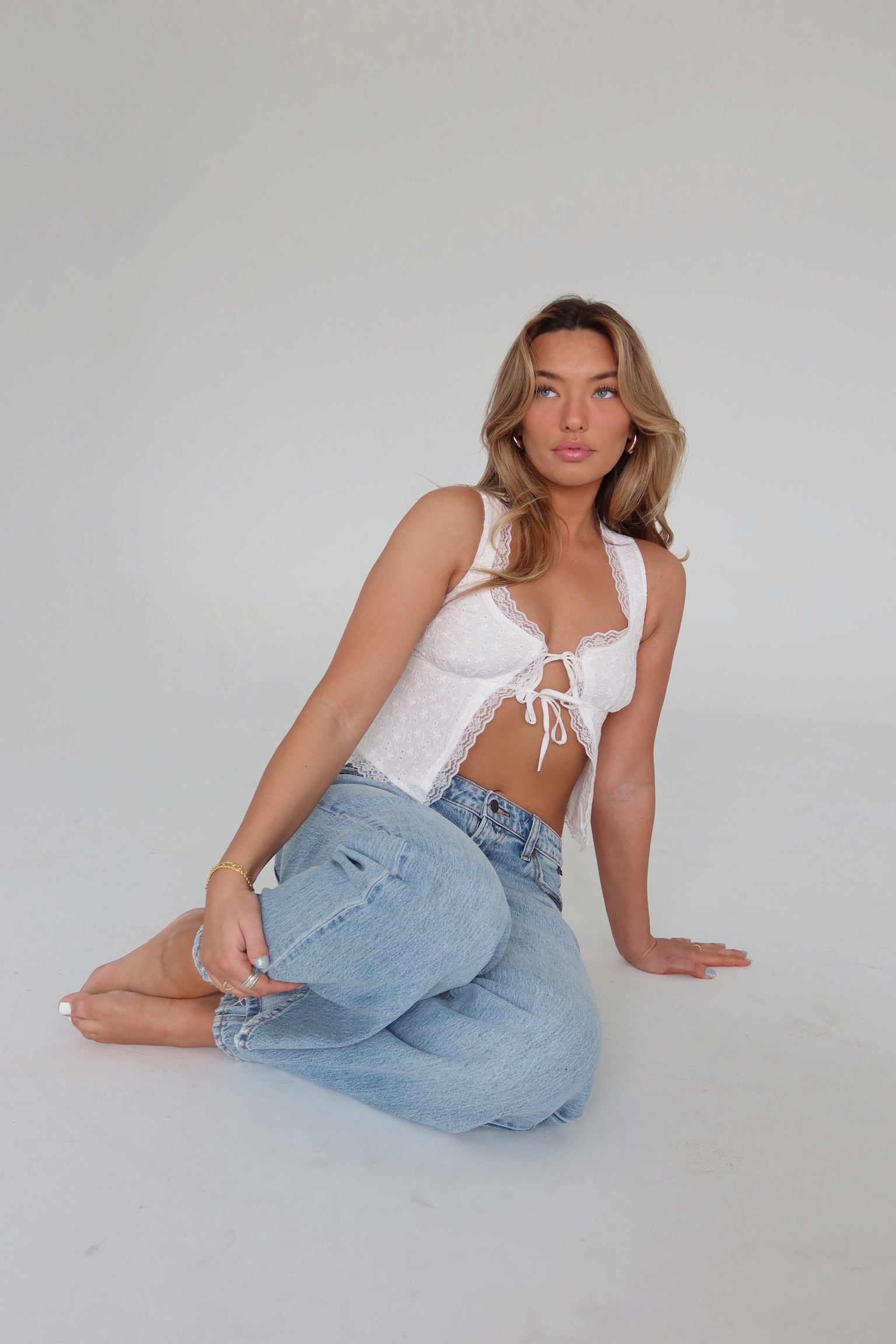 RESTOCKED :Charlotte Eyelet Split Front Top