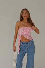 RESTOCKED :Zoey Pink Floral Strapless Top