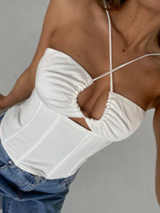 Layne Satin Halter Top In White