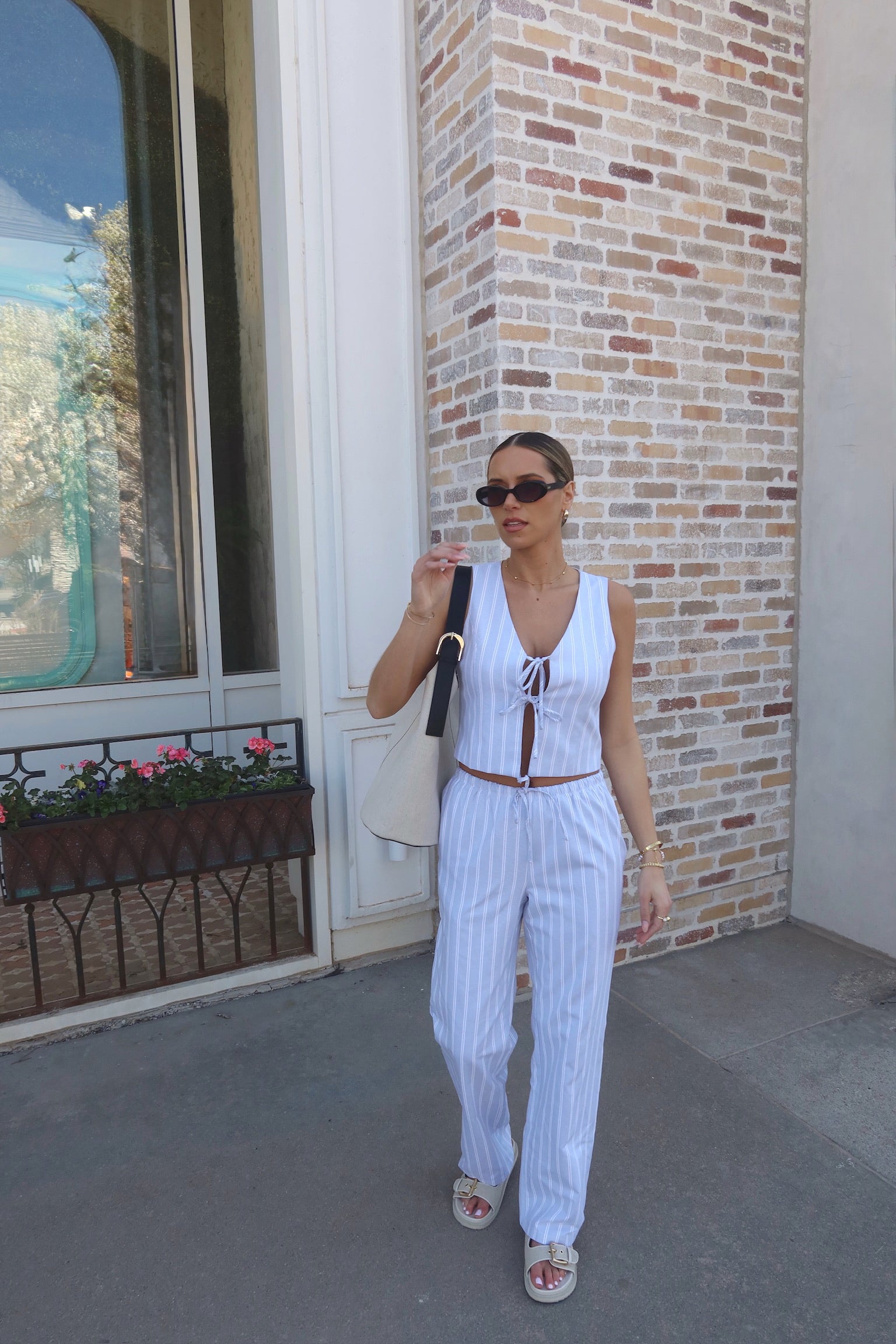 Della Dusty Blue Striped Pant