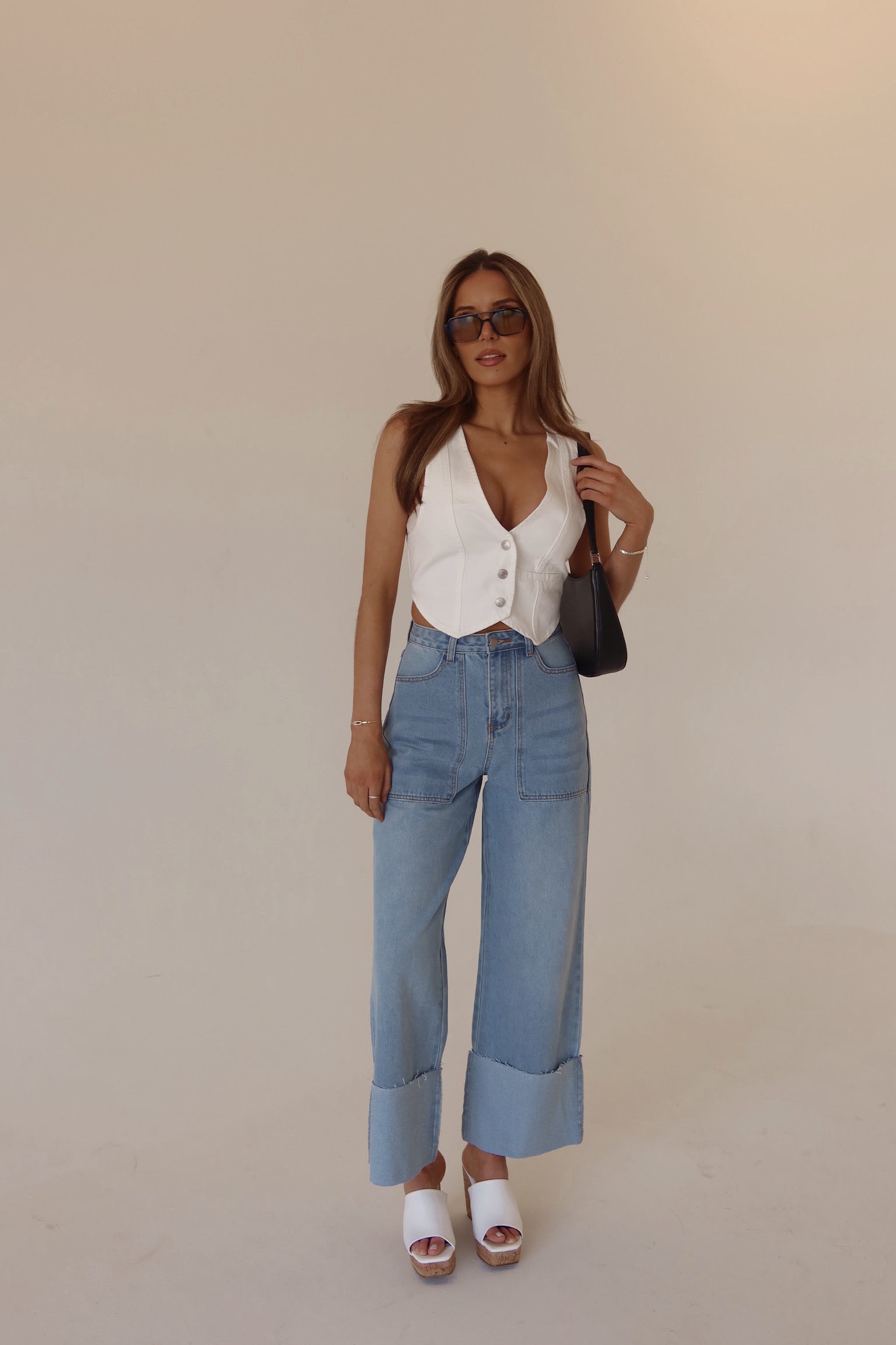 RESTOCKED :Aviana Denim Vest In White
