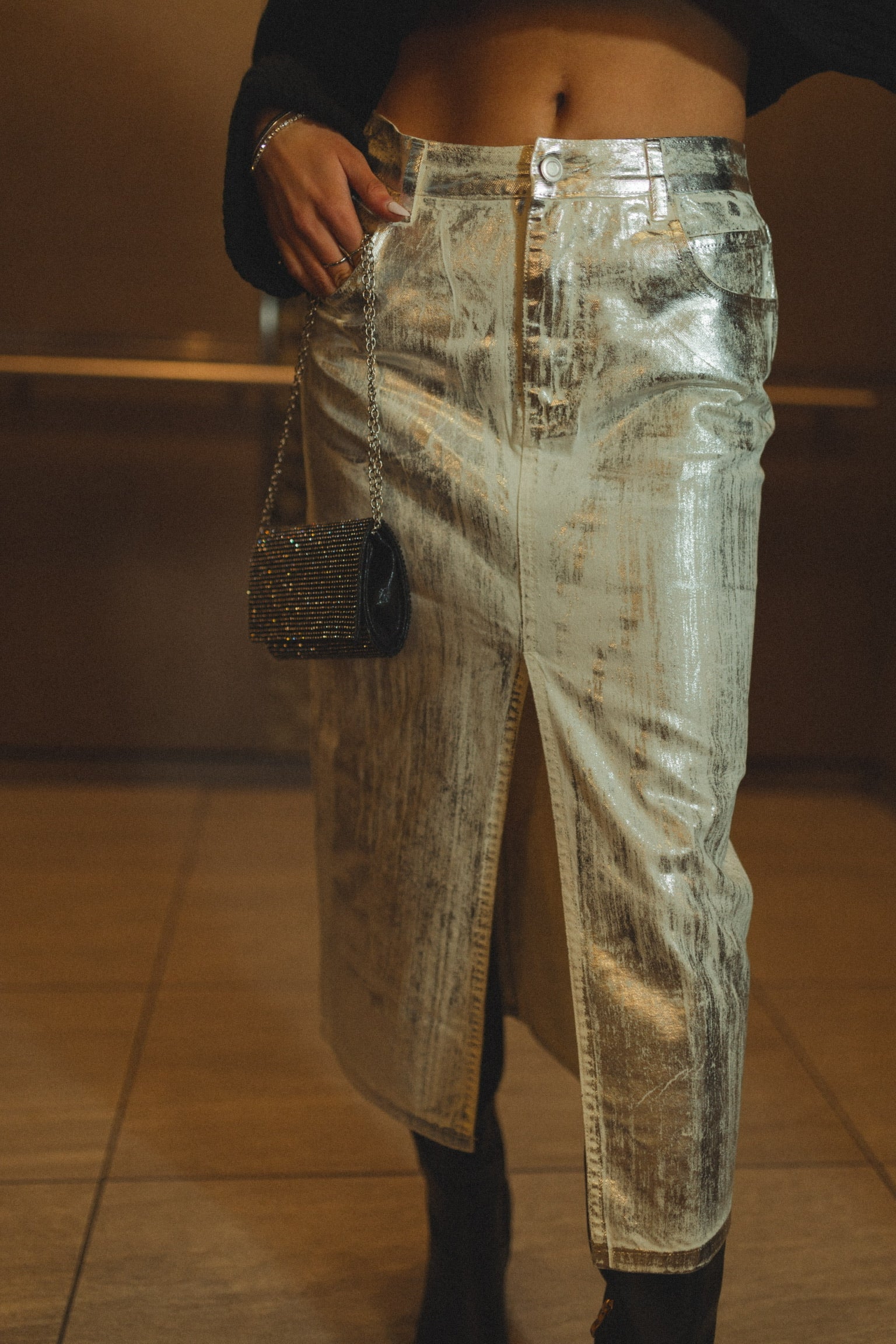 Metallic Midi Skirt