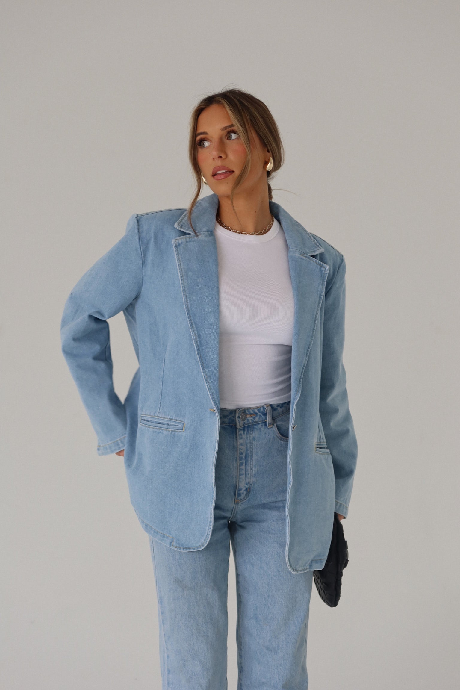 Heather Oversized Denim Blazer