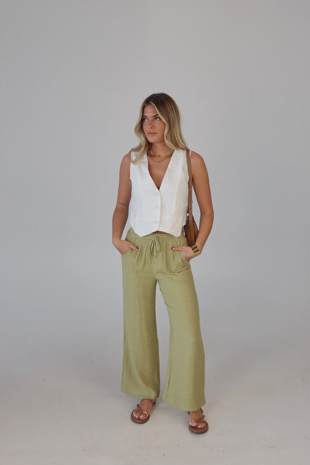 Leila White Linen Vest