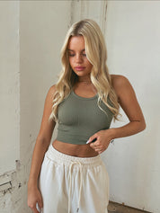 Olive Seamless Crop Tank