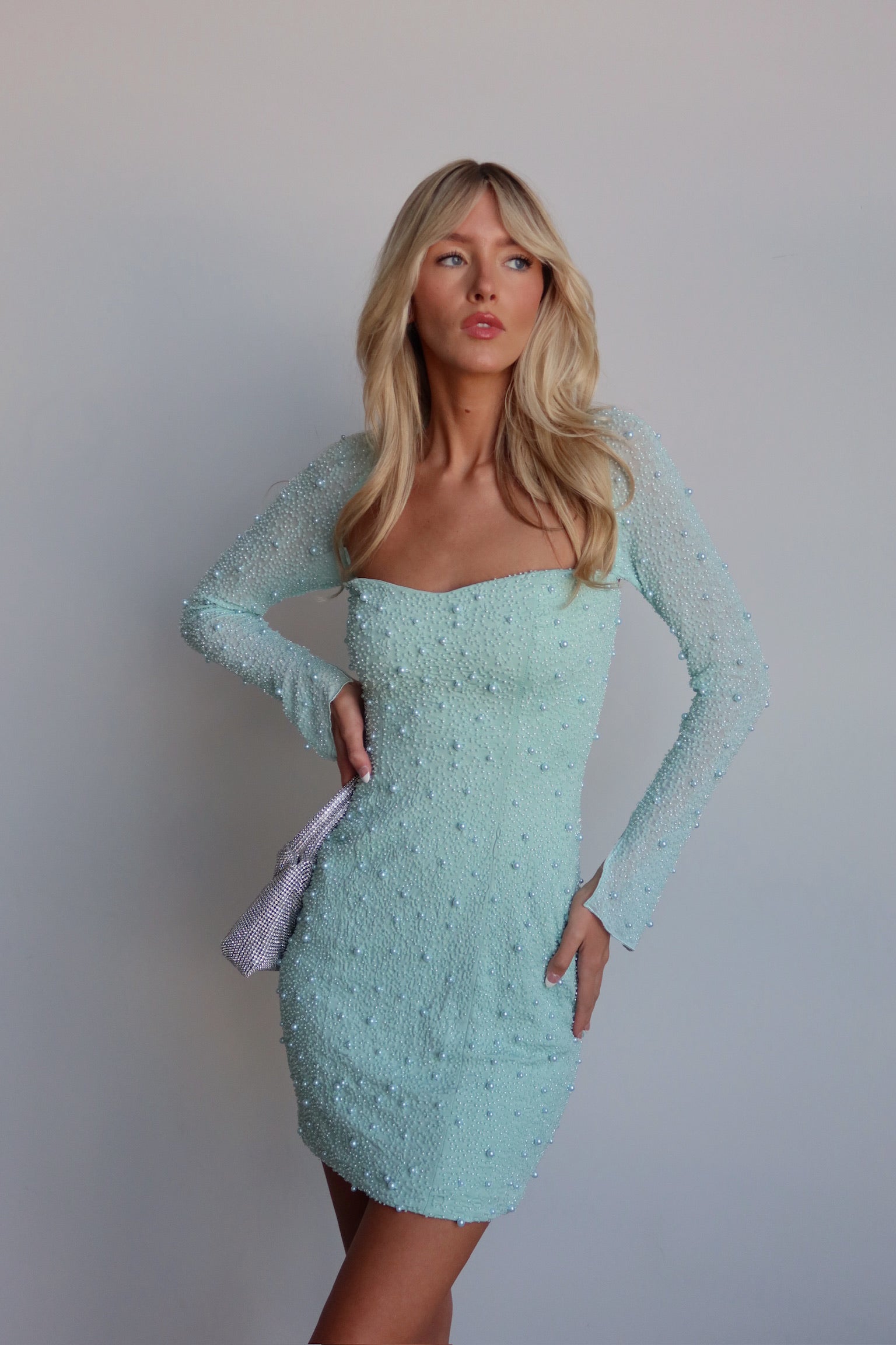 Gracelyn Embellished Mini Dress in Aqua Madida Clothing Gracelyn Embellished Mini Dress in Aqua Madida Clothing