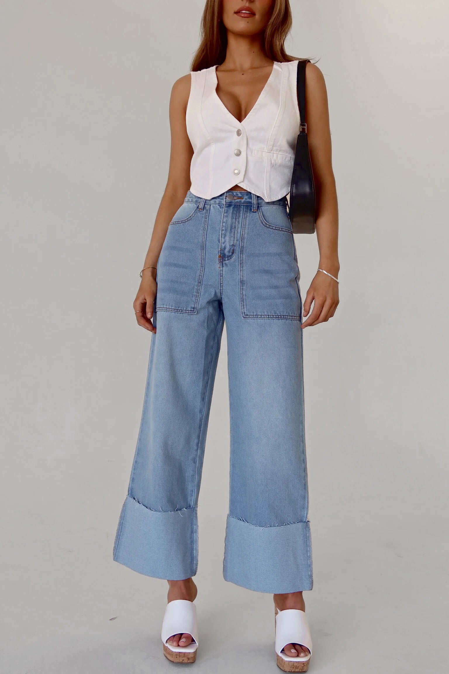 Arianna Wide Leg Cuffed Jeans
