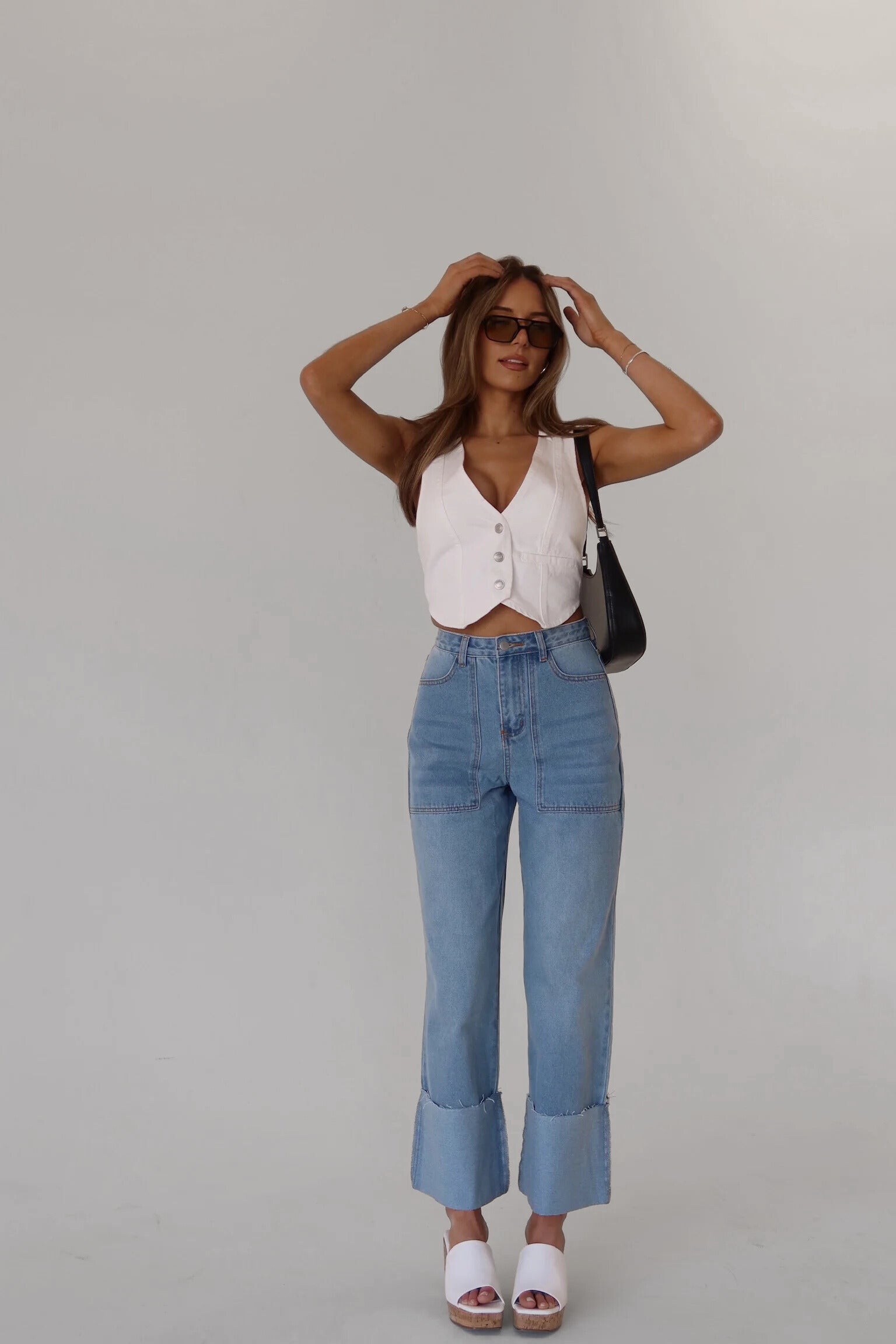Arianna Wide Leg Cuffed Jeans