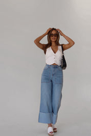 Arianna Wide Leg Cuffed Jeans