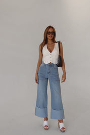 Arianna Wide Leg Cuffed Jeans