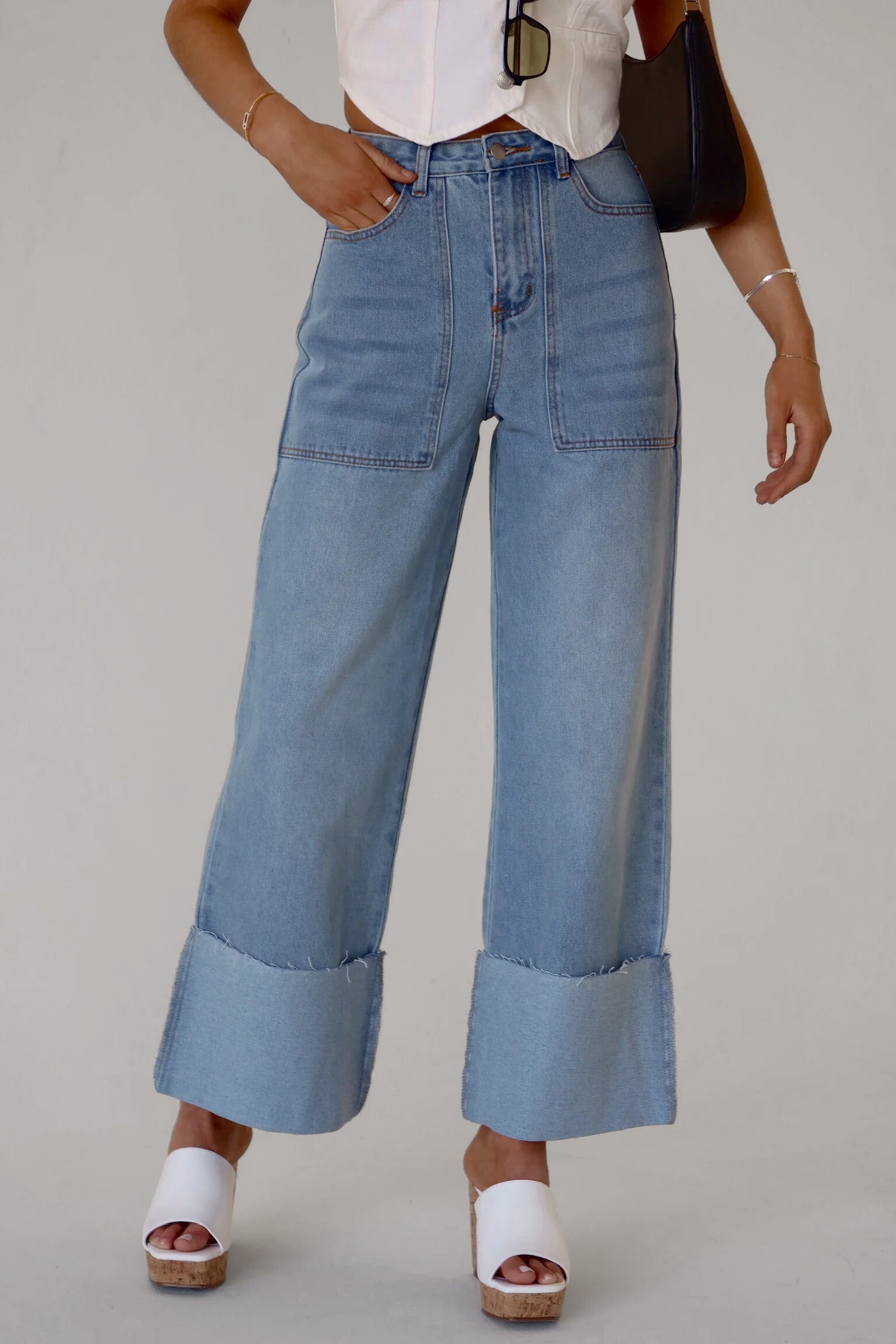 Arianna Wide Leg Cuffed Jeans