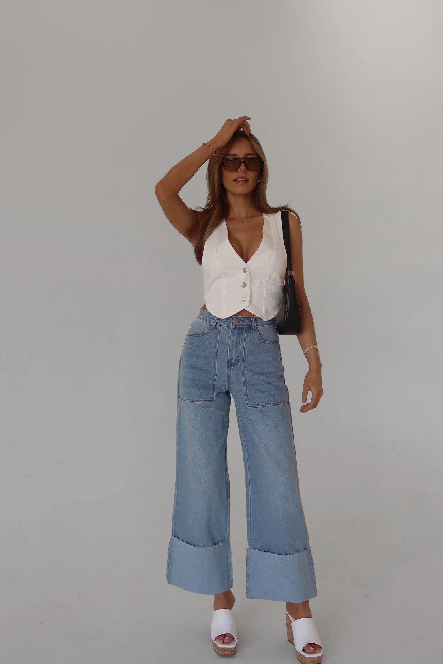 Arianna Wide Leg Cuffed Jeans