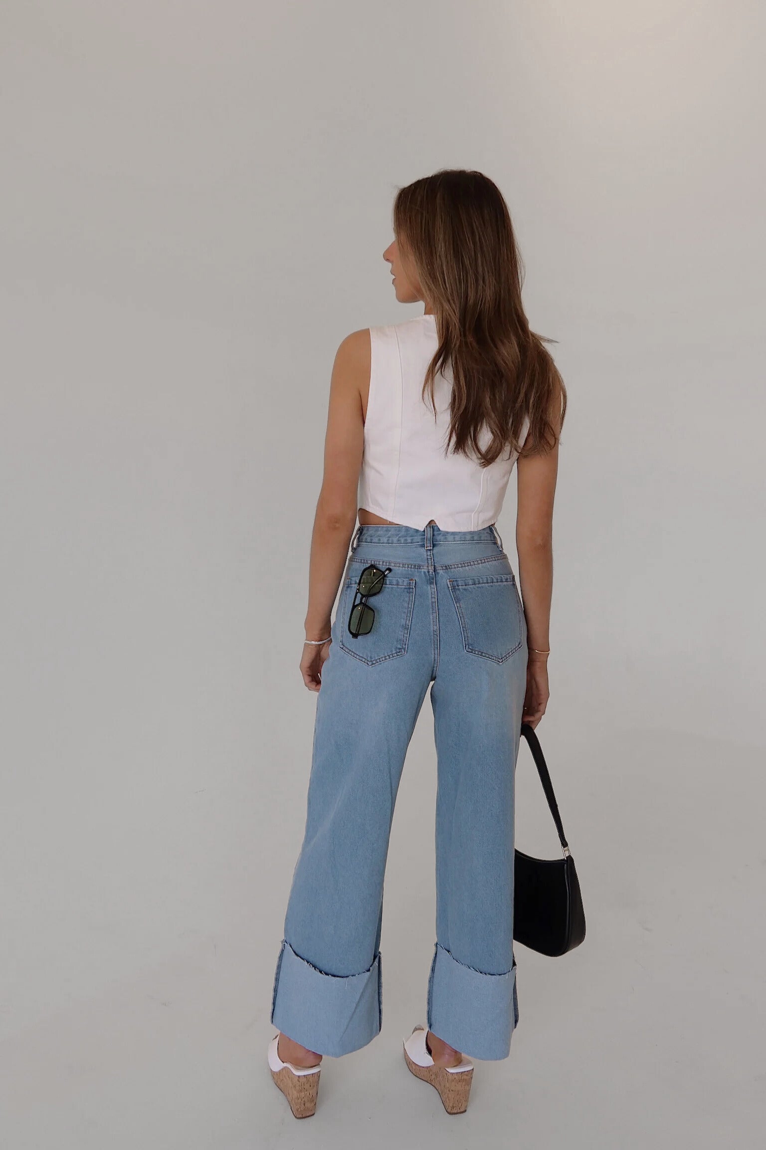 Arianna Wide Leg Cuffed Jeans