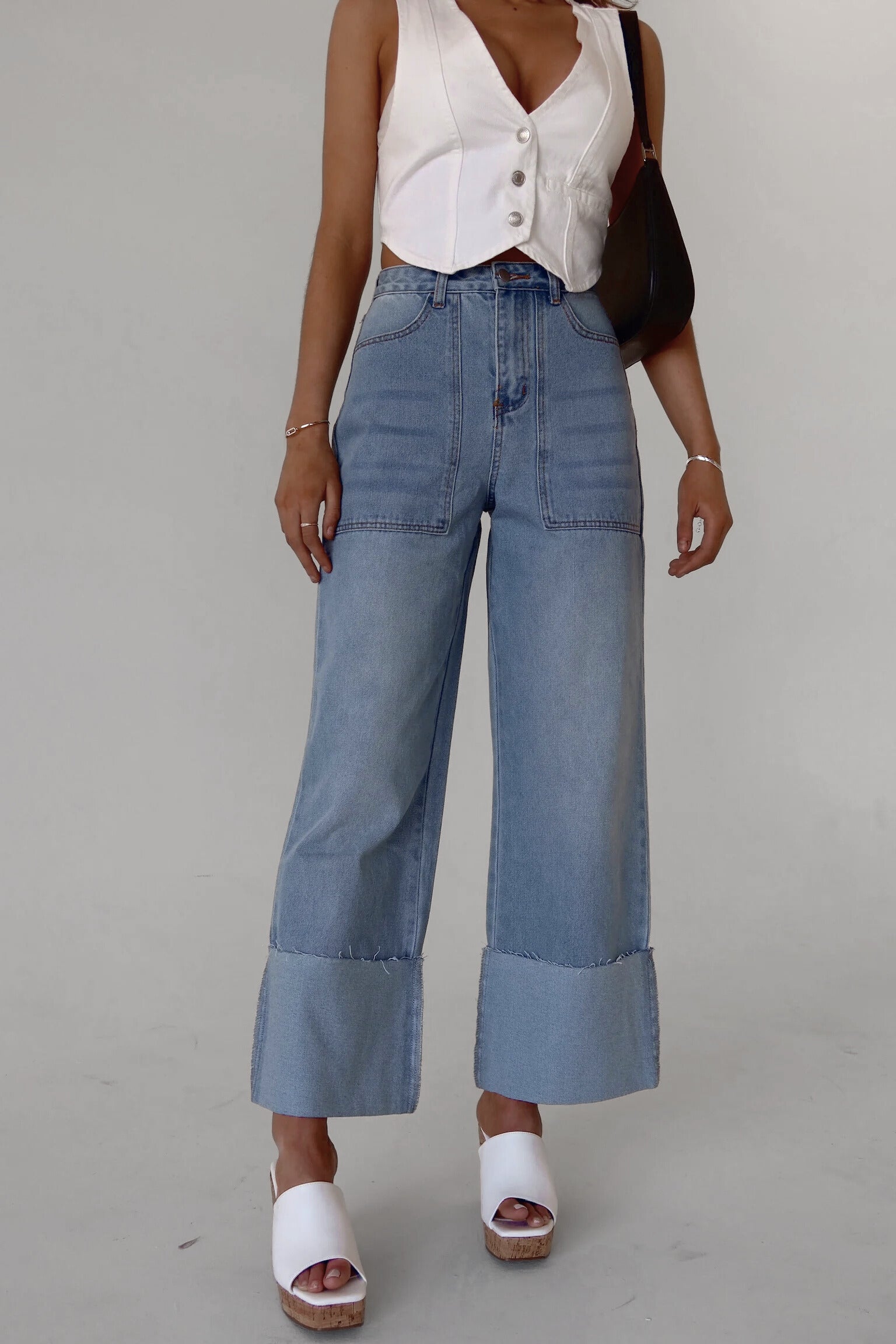 Arianna Wide Leg Cuffed Jeans