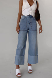 Arianna Wide Leg Cuffed Jeans