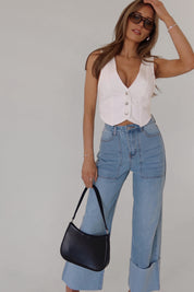 Arianna Wide Leg Cuffed Jeans