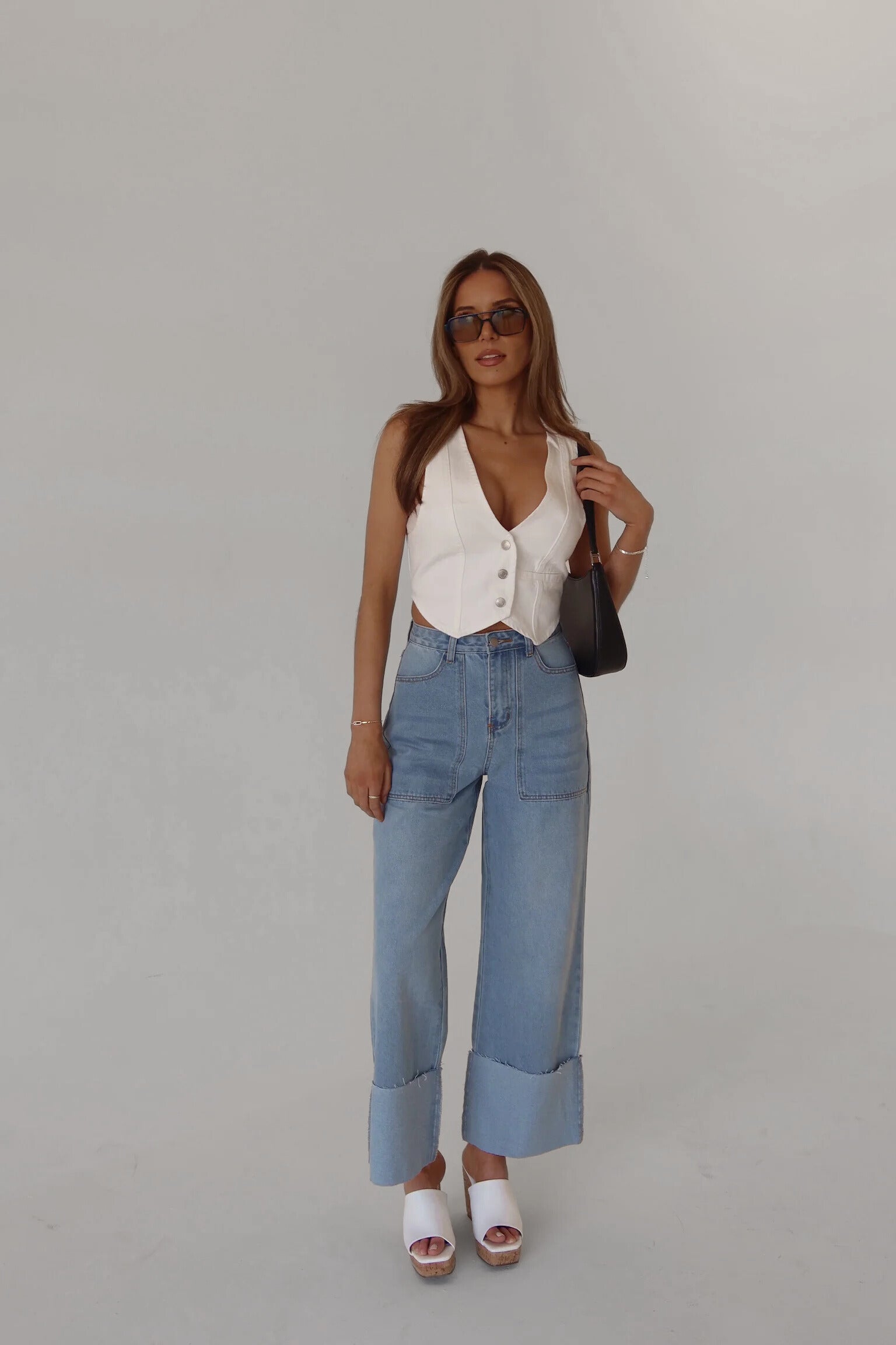 Arianna Wide Leg Cuffed Jeans