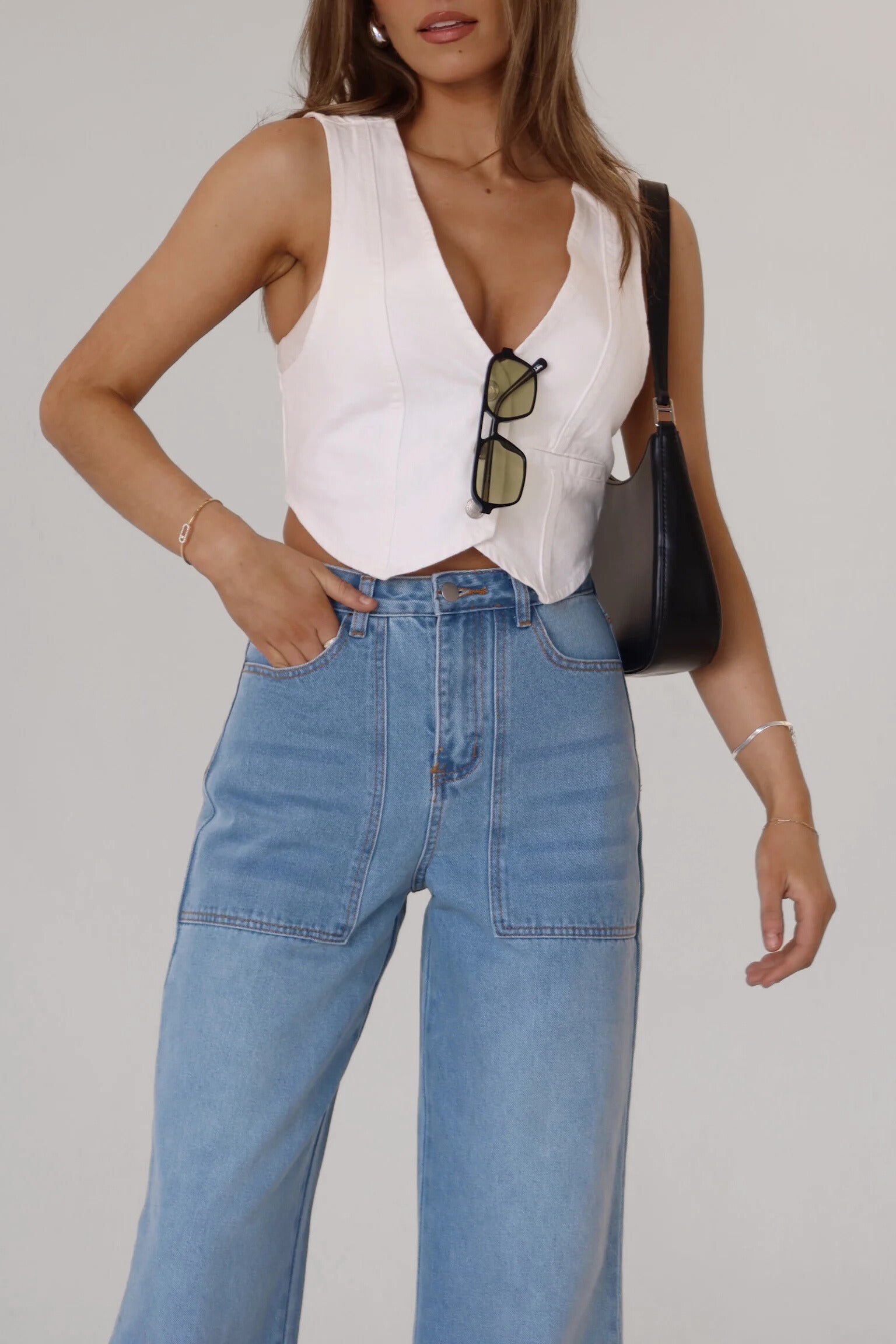 Arianna Wide Leg Cuffed Jeans