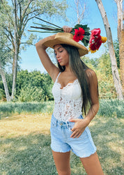 Eyelet Lace Bodysuit In White