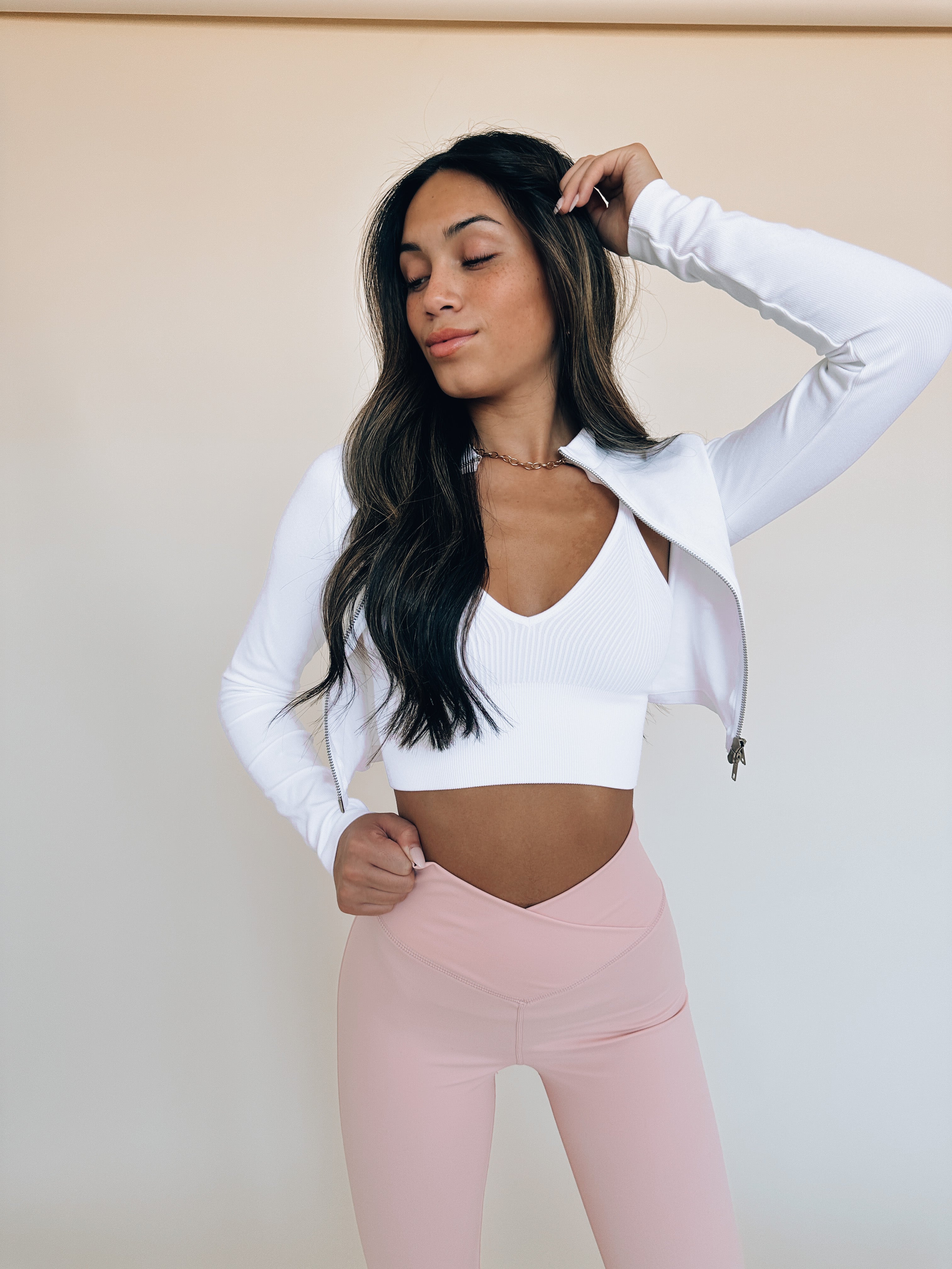 Brooks Front Zipper Crop In White