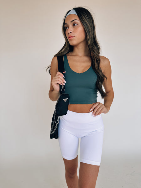 short white biker shorts