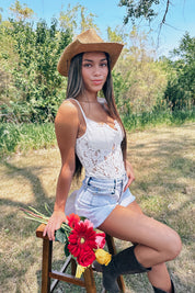 Eyelet Lace Bodysuit In White