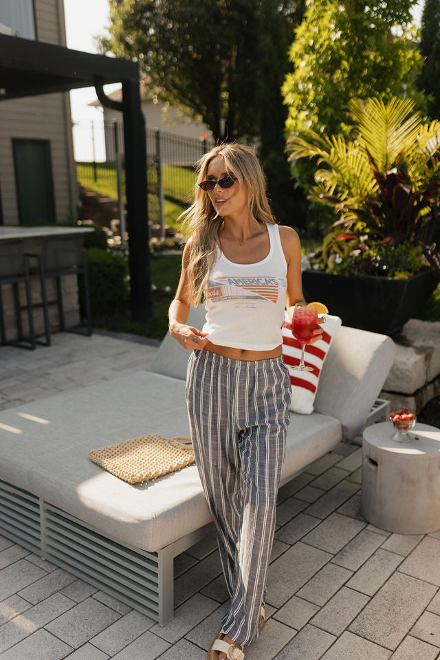 Collins Striped Navy Slip-On Pants