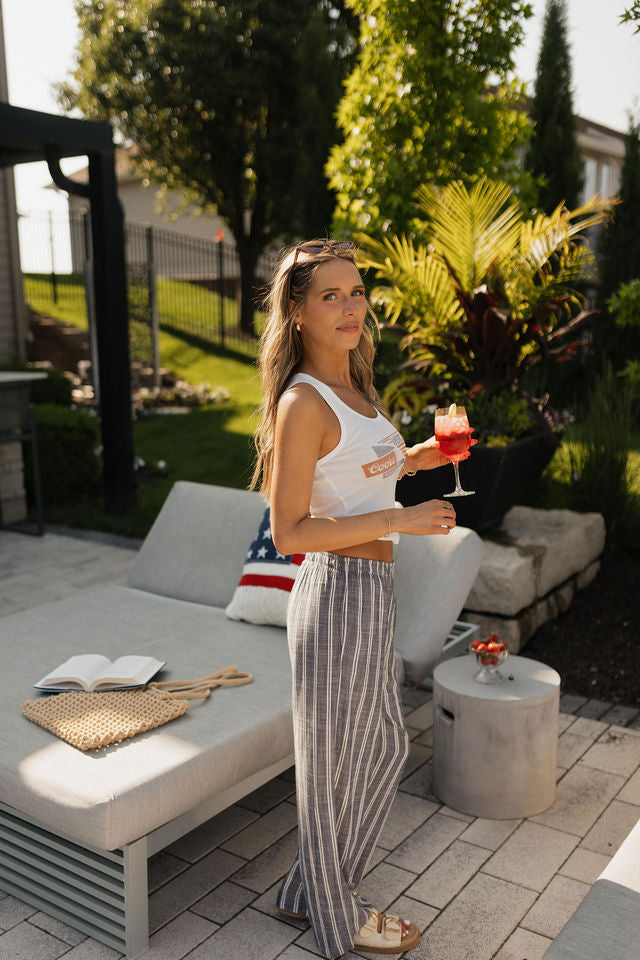 Collins Striped Navy Slip-On Pants