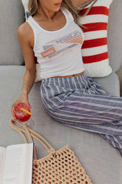 Collins Striped Navy Slip-On Pants