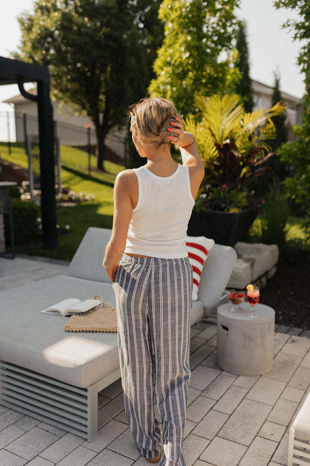 Collins Striped Navy Slip-On Pants