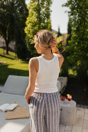 Collins Striped Navy Slip-On Pants