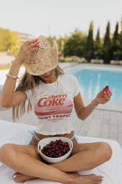 Cherry Coke Saint Tropez Baby Tee In White