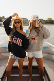 Hudson Flag Knit Sweater In Navy