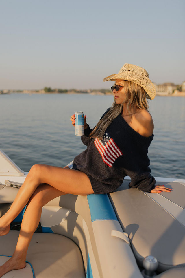 Hudson Flag Knit Sweater In Navy