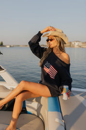 Hudson Flag Knit Sweater In Navy