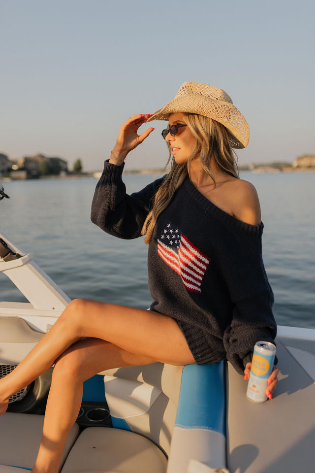 Hudson Flag Knit Sweater In Navy