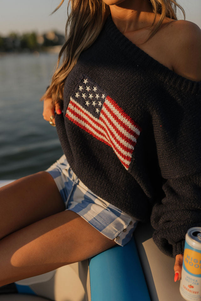 Hudson Flag Knit Sweater In Navy