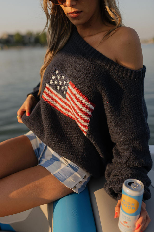 Hudson Flag Knit Sweater In Navy