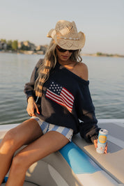 Hudson Flag Knit Sweater In Navy