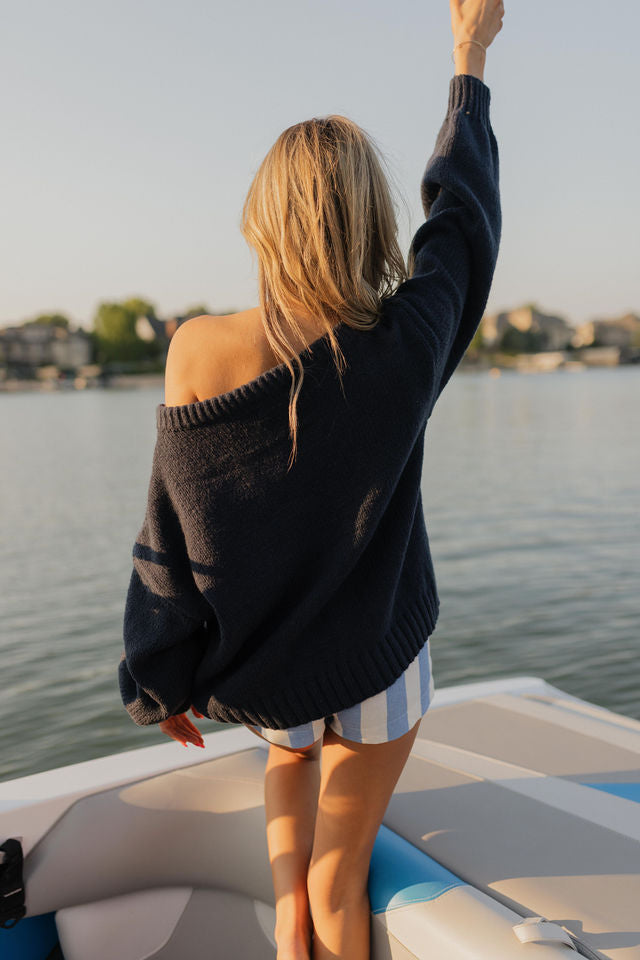 Hudson Flag Knit Sweater In Navy