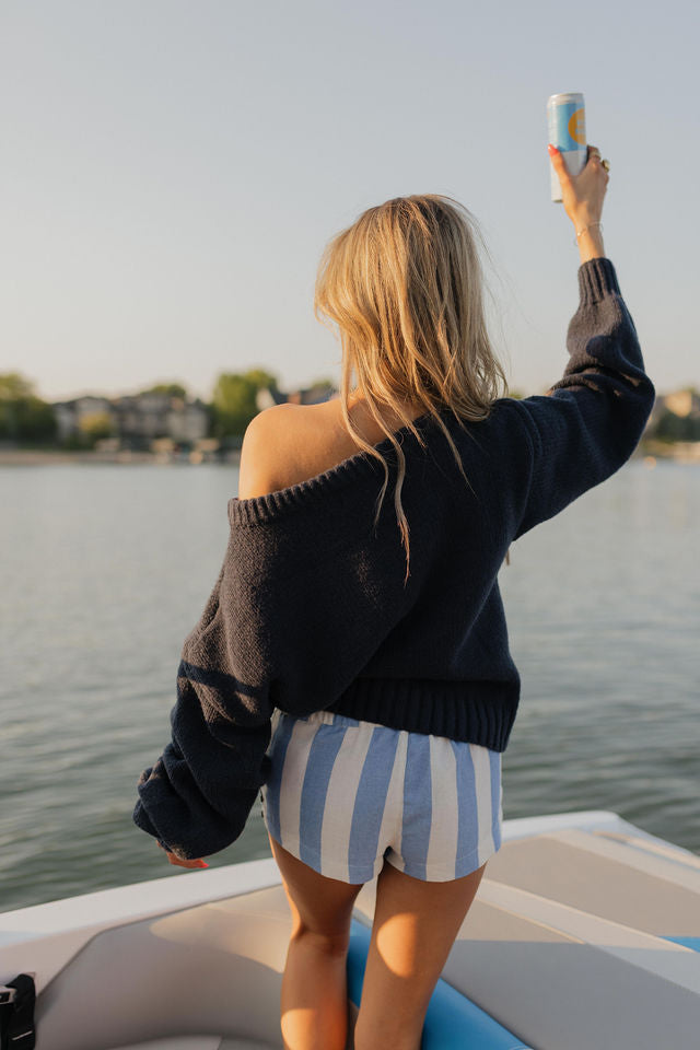 Hudson Flag Knit Sweater In Navy