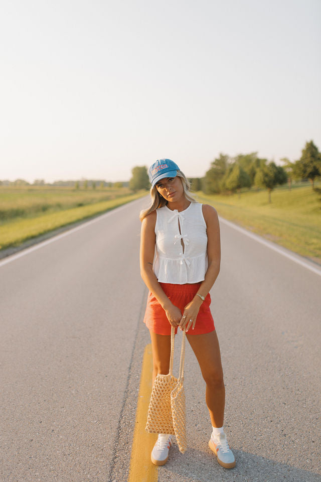 Lillian White Embroidered Tie Top