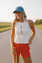 Lillian White Embroidered Tie Top