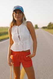 Lillian White Embroidered Tie Top