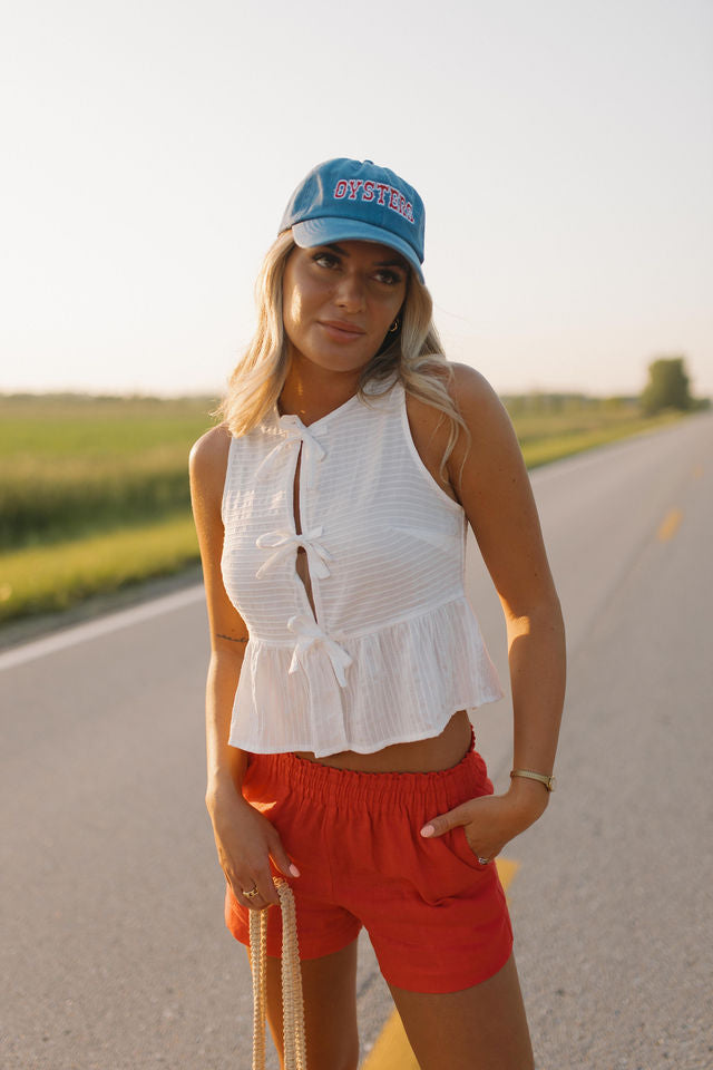 Lillian White Embroidered Tie Top