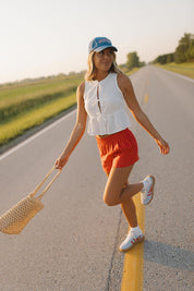 Lillian White Embroidered Tie Top