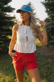 Lillian White Embroidered Tie Top